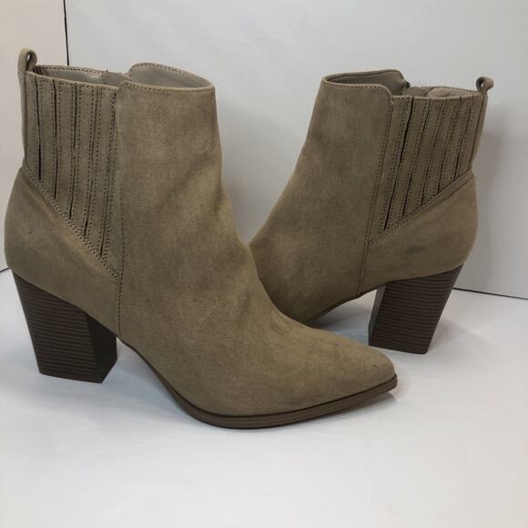 Ankle Booties Boots Women Size 9 Tan Just Fab Stacked Heel Zip Tan Faux Suede - Picture 7 of 10